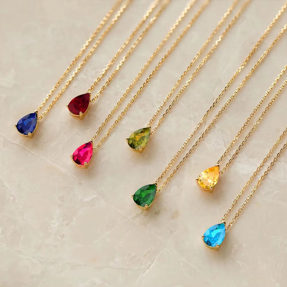 Teardrop birthstone necklace