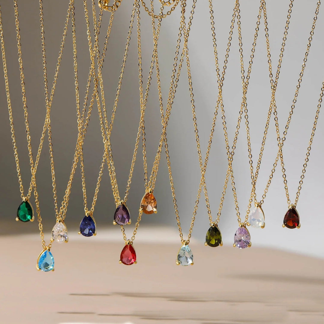 Teardrop birthstone necklace