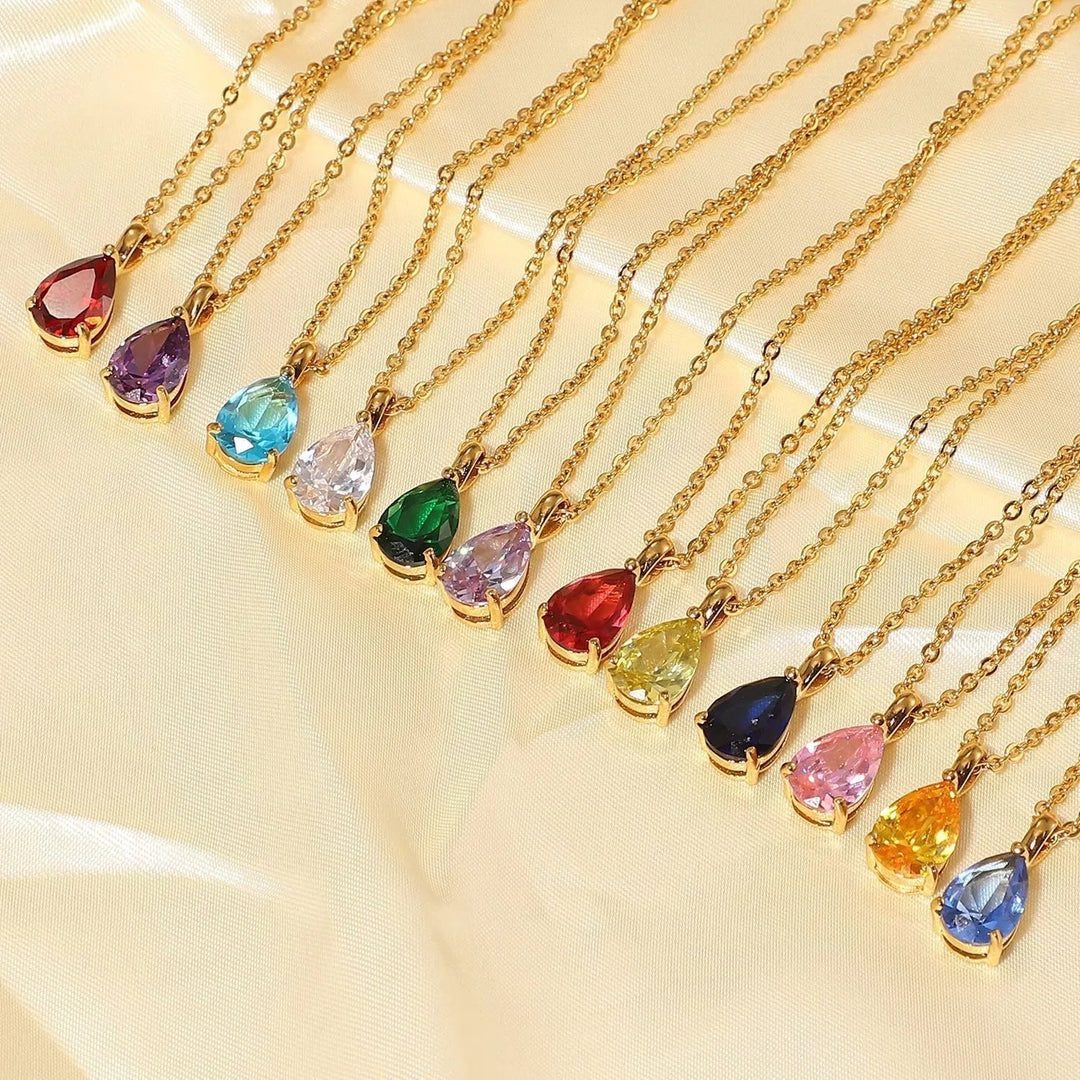 Teardrop birthstone necklace