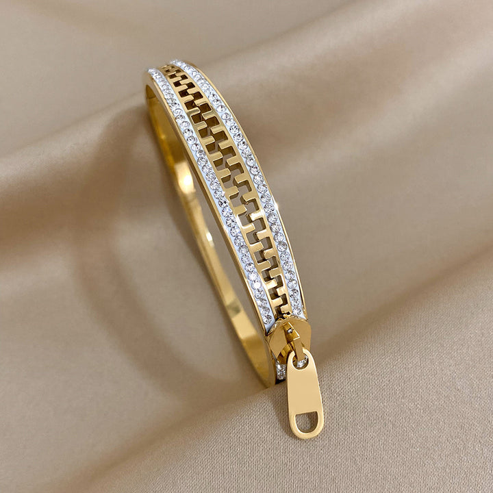 Gold zipper crystal bracelet