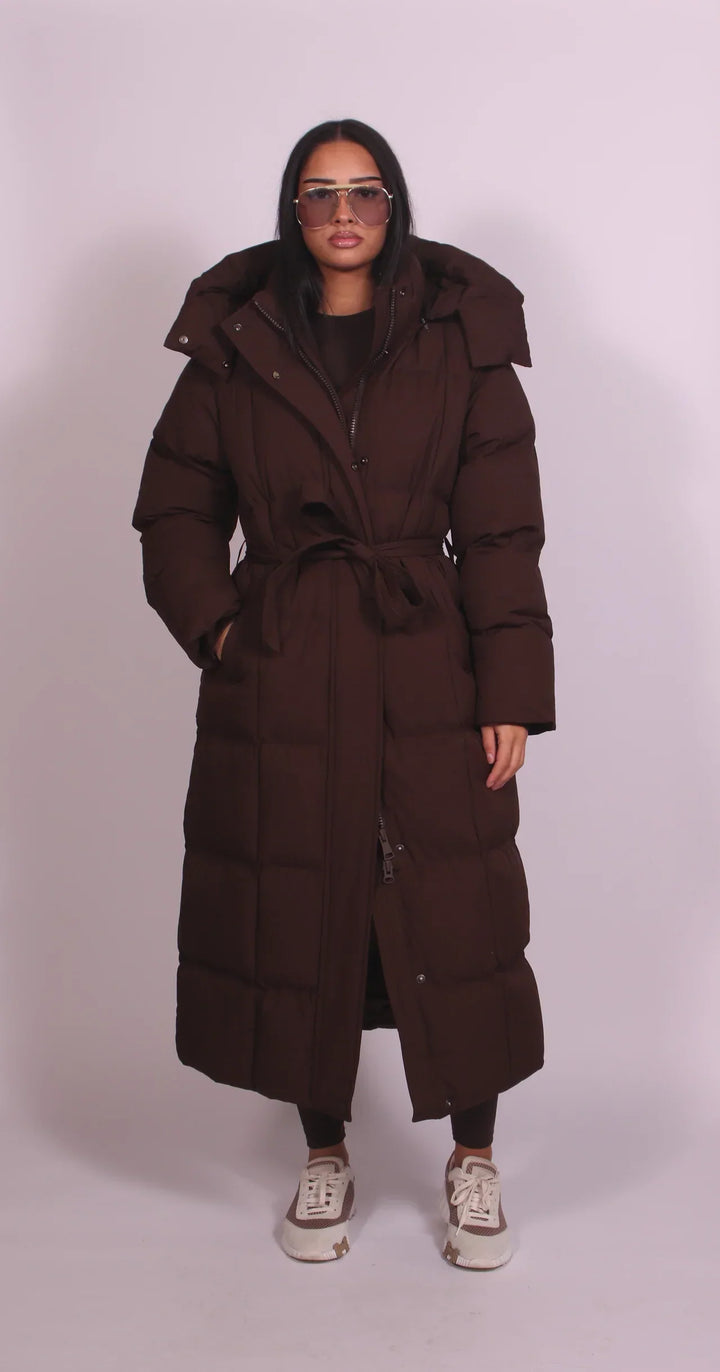 Carmen | Long belted puffer coat (Includes FREE gloves)