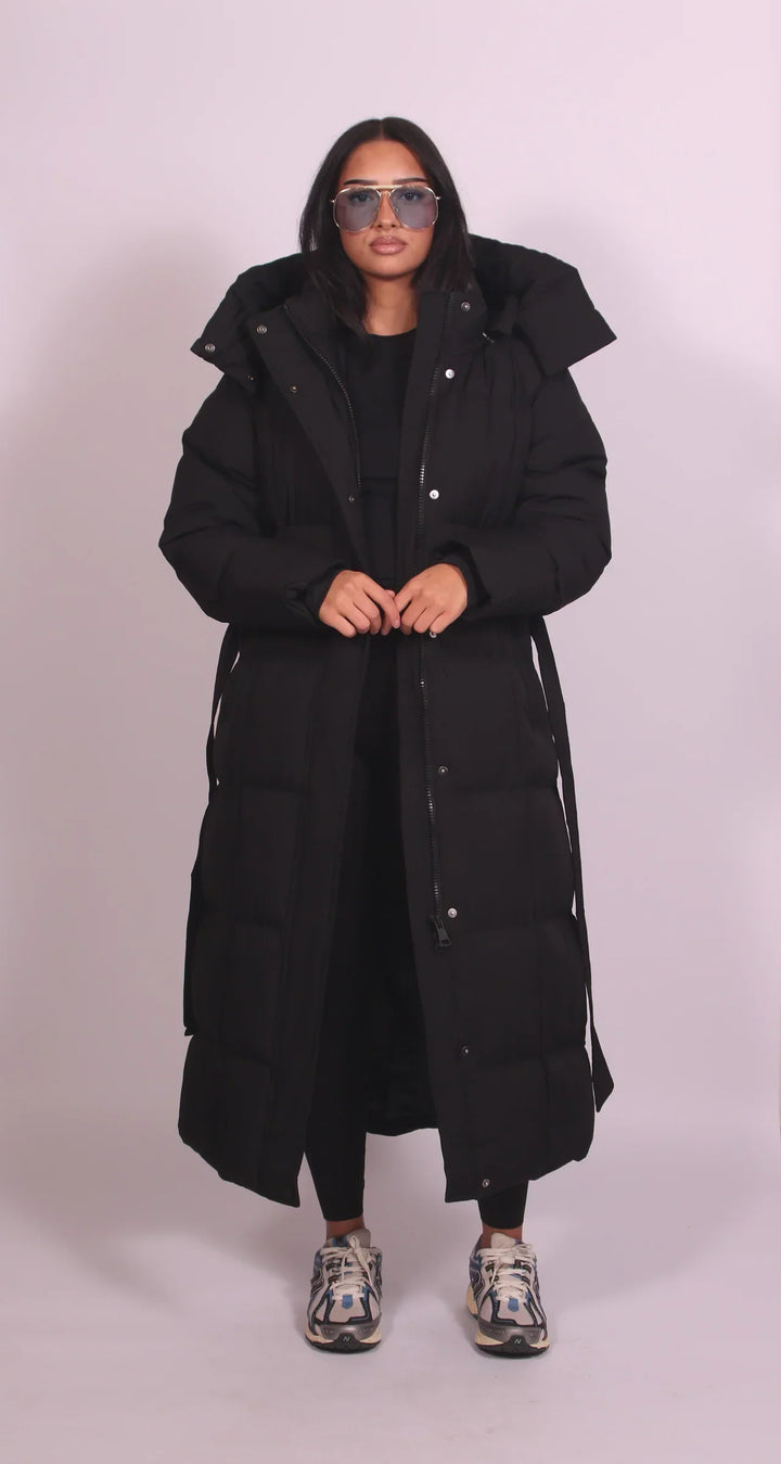 Carmen | Long belted puffer coat (Includes FREE gloves)