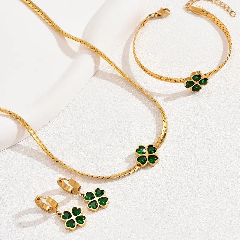 Four-leaf clover jewellery set