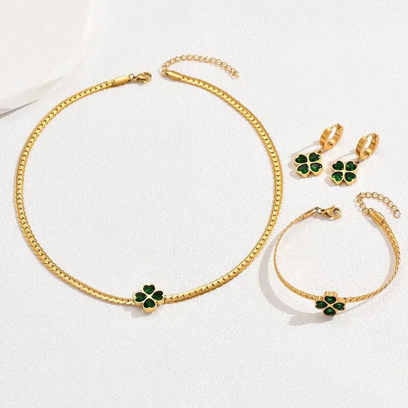 Four-leaf clover jewellery set