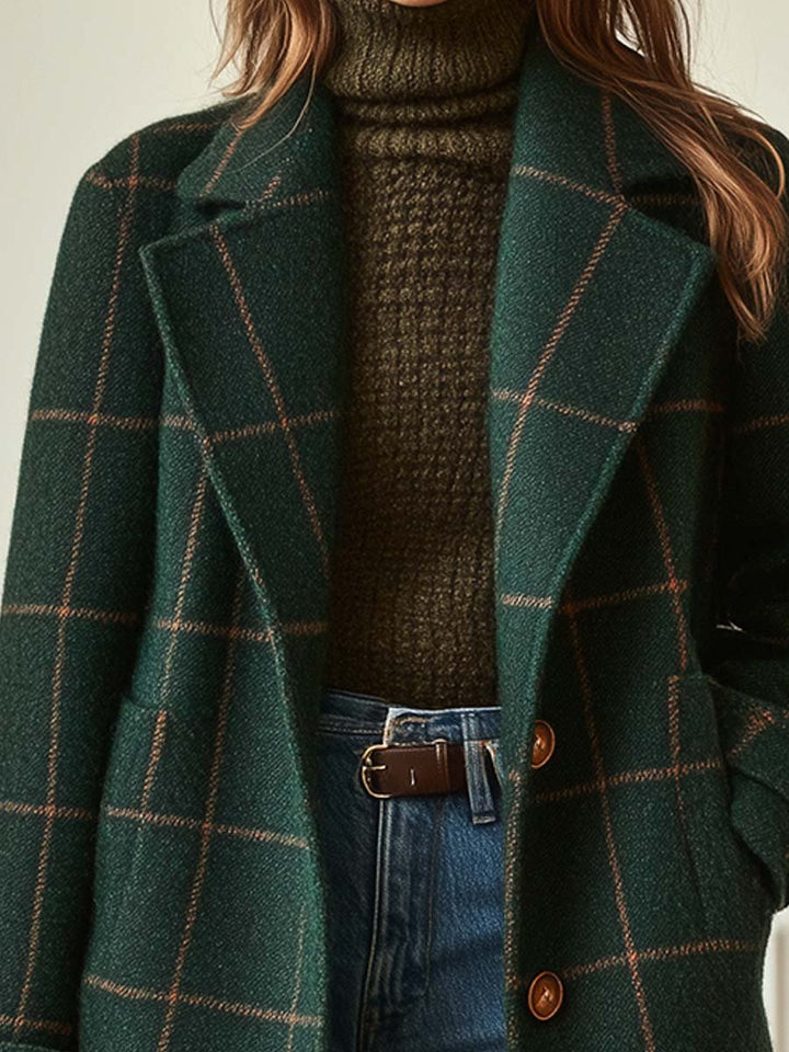 Elena | Classic checked coat – Premium wool blend, timeless style for UK winters