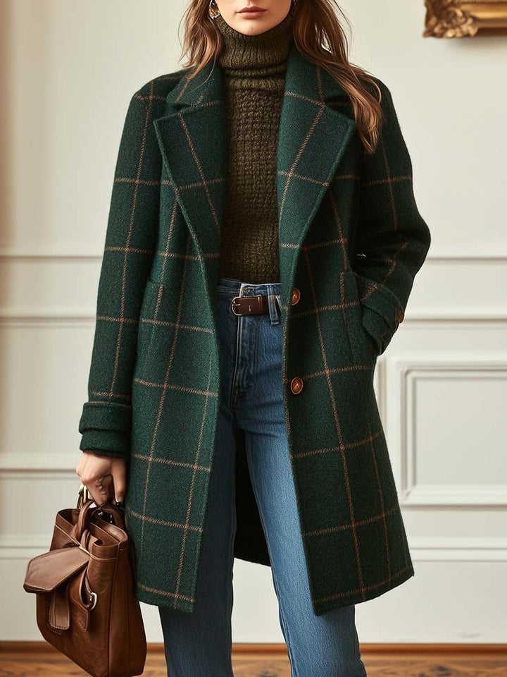 Elena | Classic checked coat – Premium wool blend, timeless style for UK winters