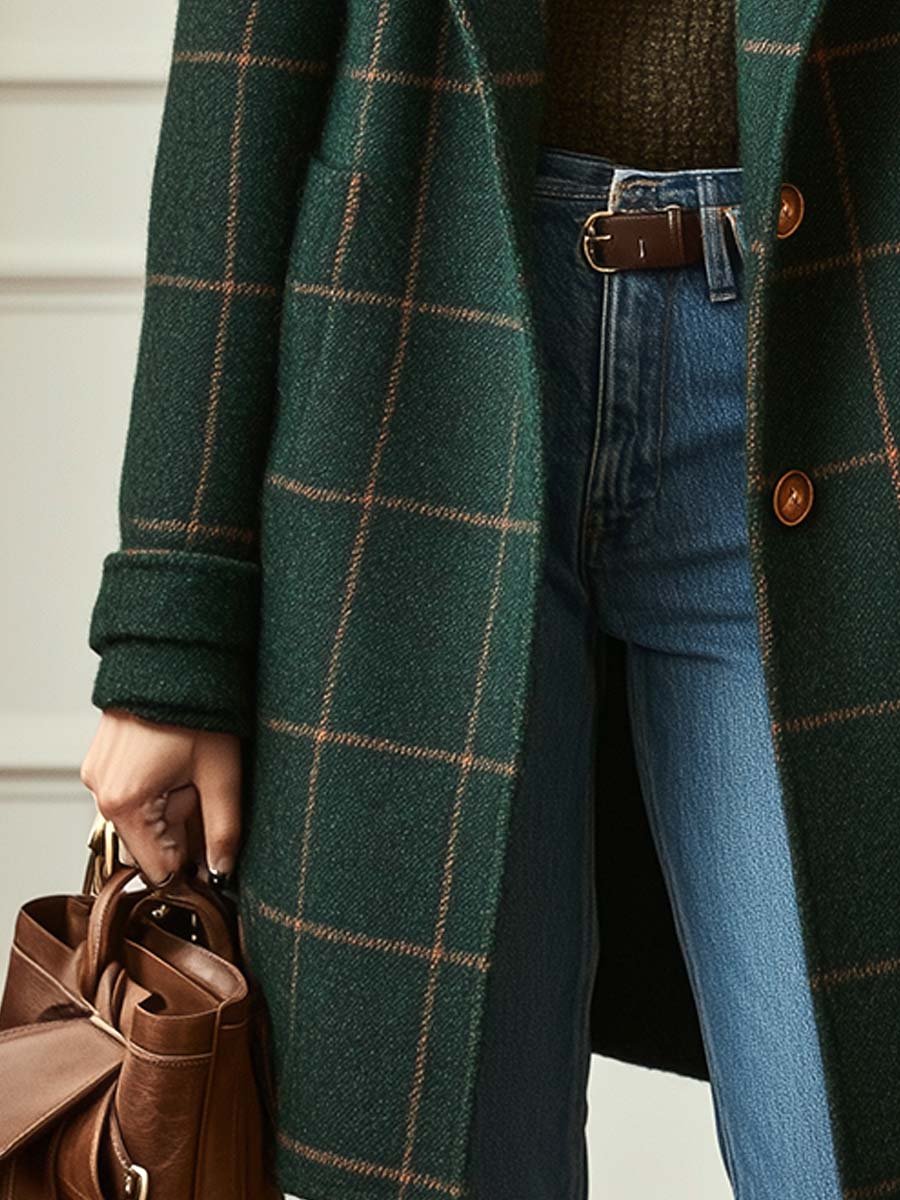 Elena | Classic checked coat – Premium wool blend, timeless style for UK winters