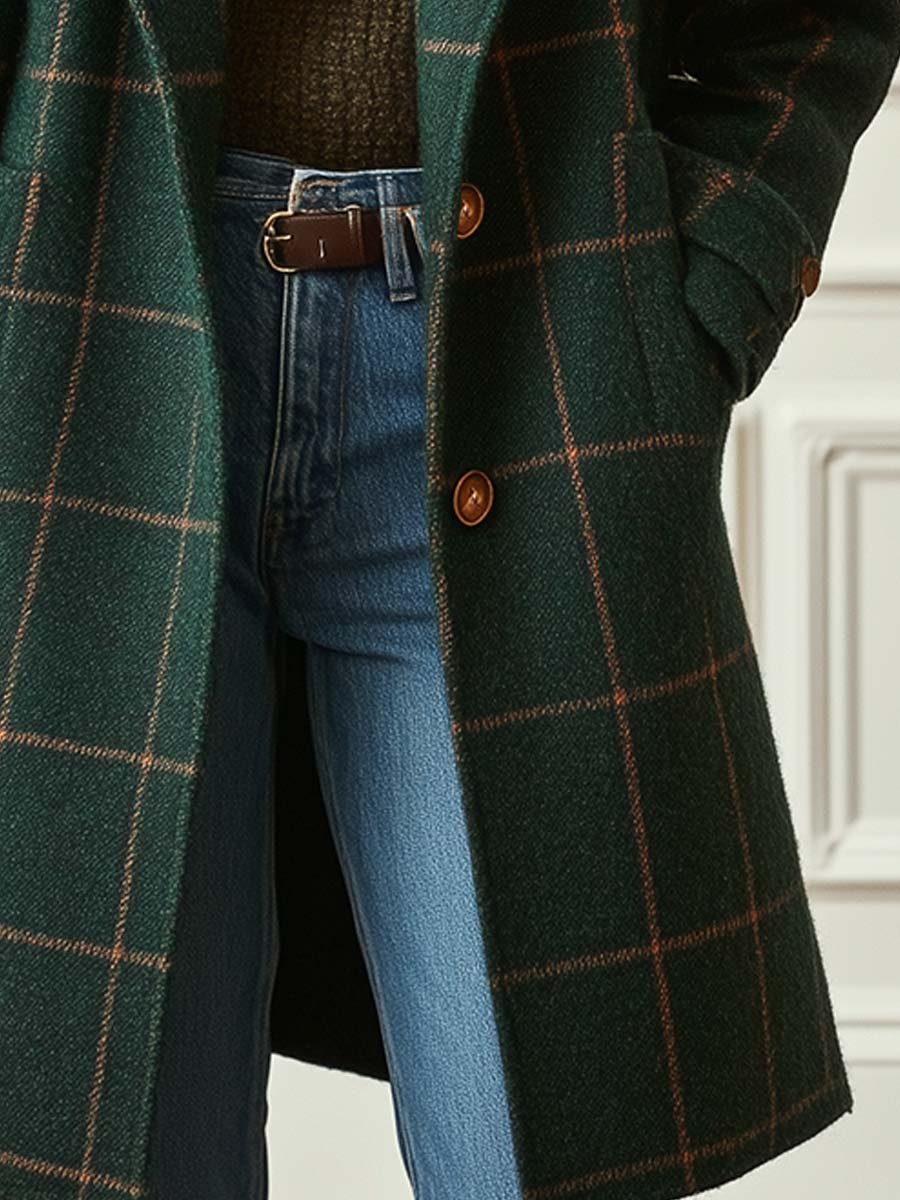 Elena | Classic checked coat – Premium wool blend, timeless style for UK winters