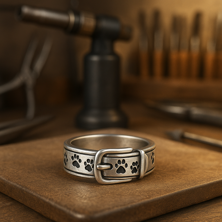 A cute and elegant collar ring with a dog motif.